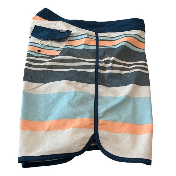 EZEKIEL SWIM TRUNKS, ADJUSTABLE, POCKET, MENS, 36, NAVY & LT BLUE ORANGE STRIPES - Picture 9 of 12